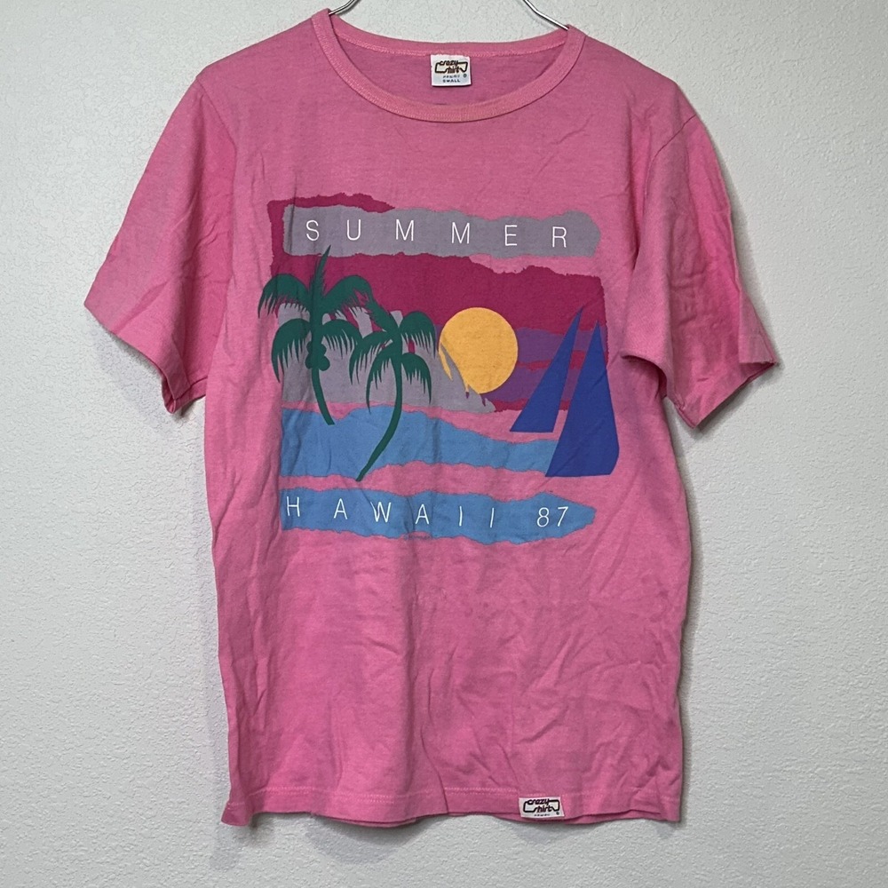 VINTAGE CRAZY SHIRT HAWAII PINK TEE SHIRT 1990S SIZE SMALL MADE IN USA